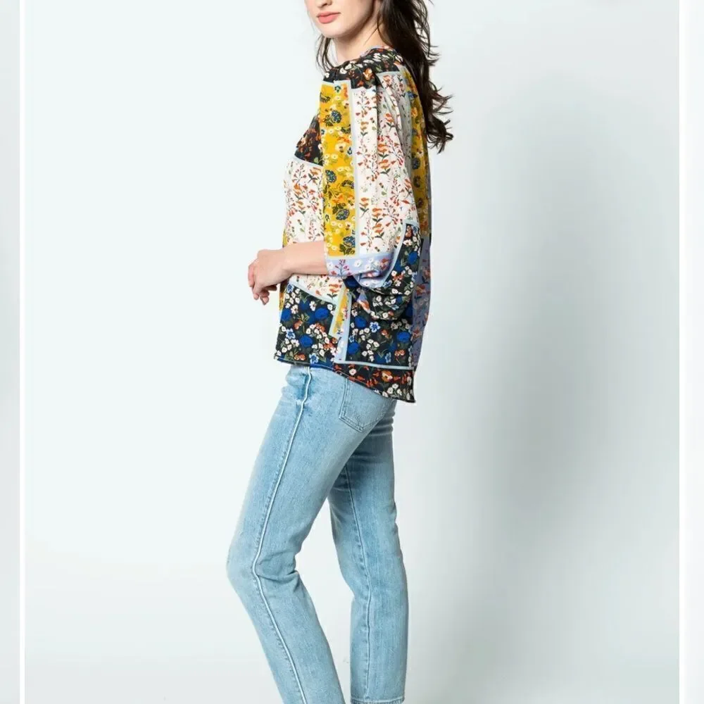 HUNTER BELL FINLEY BLOUSE IN WILDFLOWER PATCHWORK-W6